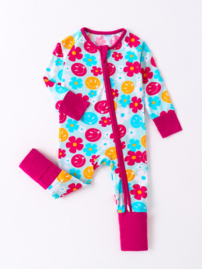 Baby Bamboo Floral Happy Face Jumpsuit