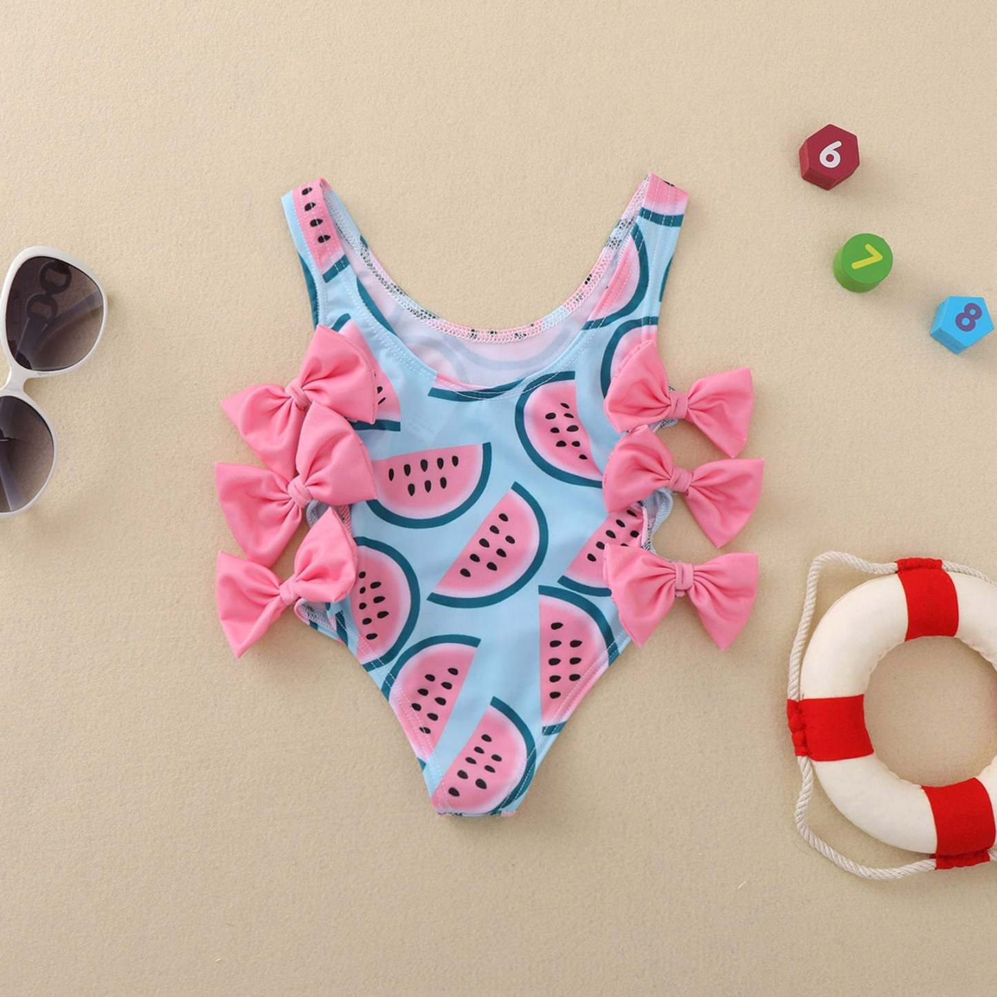 Watermelon Print Bow Swimsuit