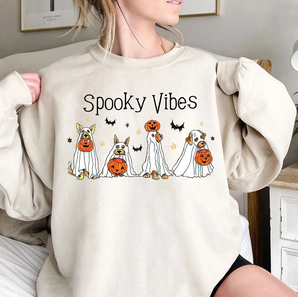 Halloween Candy-Seeking Ghost Dog Heat-Painted Sweatshirt | Hoodie | T-shirt