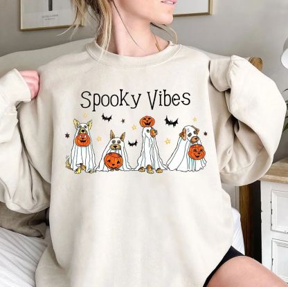 Halloween Candy-Seeking Ghost Dog Heat-Painted Sweatshirt | Hoodie | T-shirt