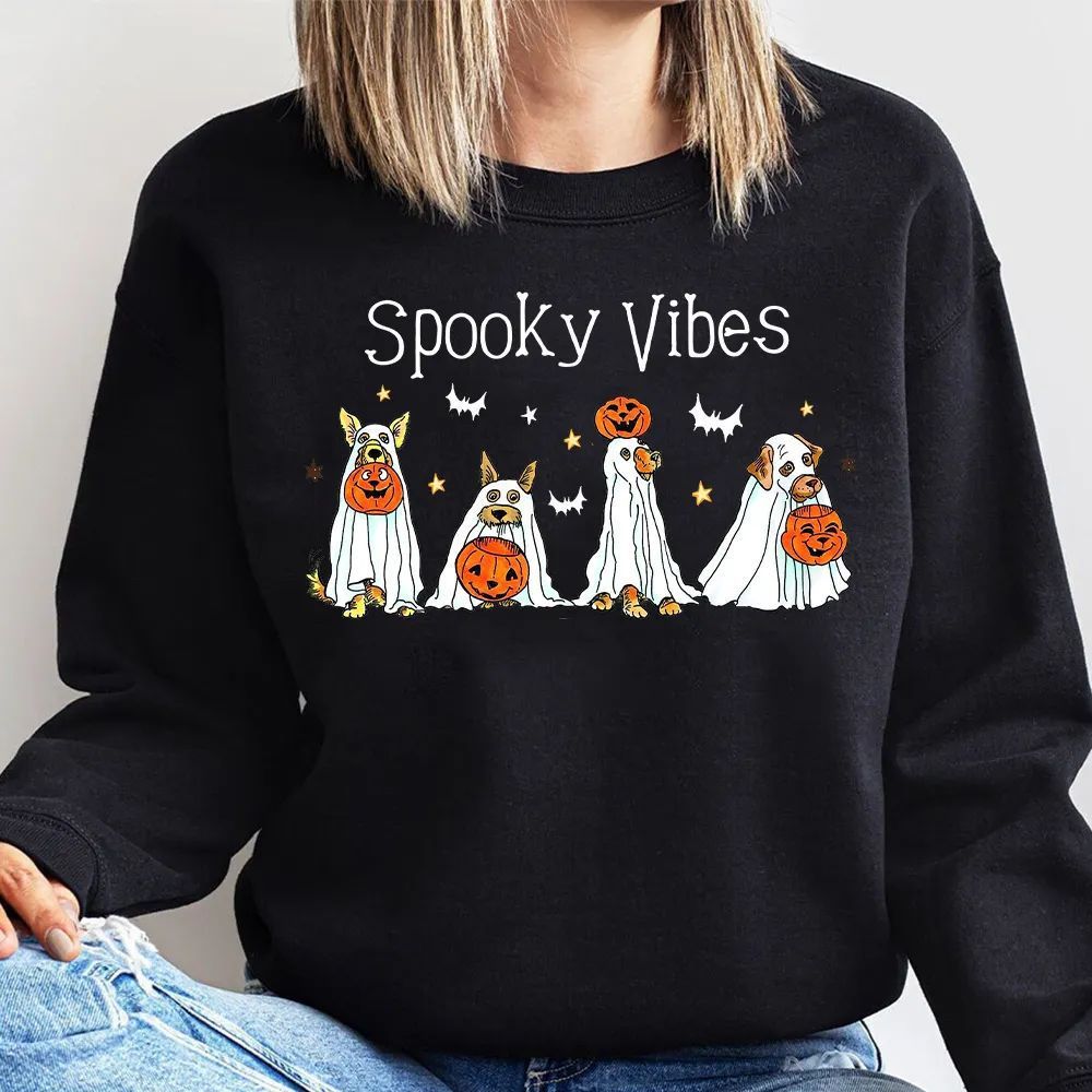 Halloween Candy-Seeking Ghost Dog Heat-Painted Sweatshirt | Hoodie | T-shirt