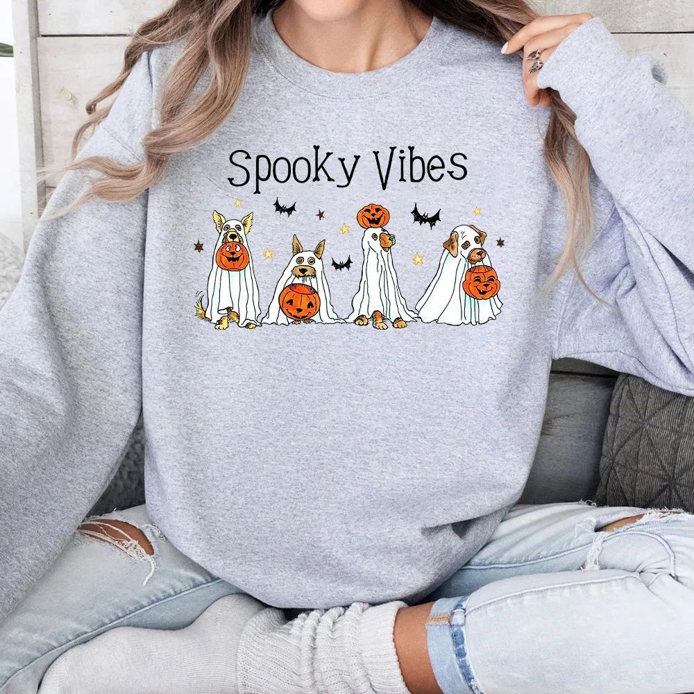 Halloween Candy-Seeking Ghost Dog Heat-Painted Sweatshirt | Hoodie | T-shirt