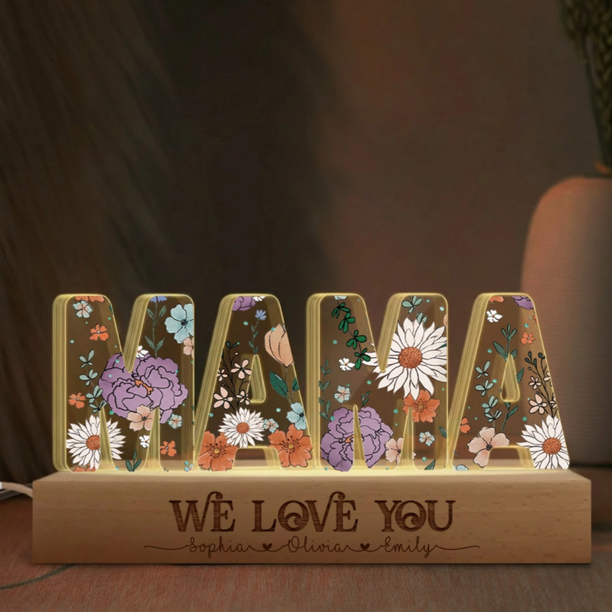 Personalized 3D Flower LED Night Light | Custom with Kids' Names for Mom, Grandma & Nana | 2026 Mother's Day Gift