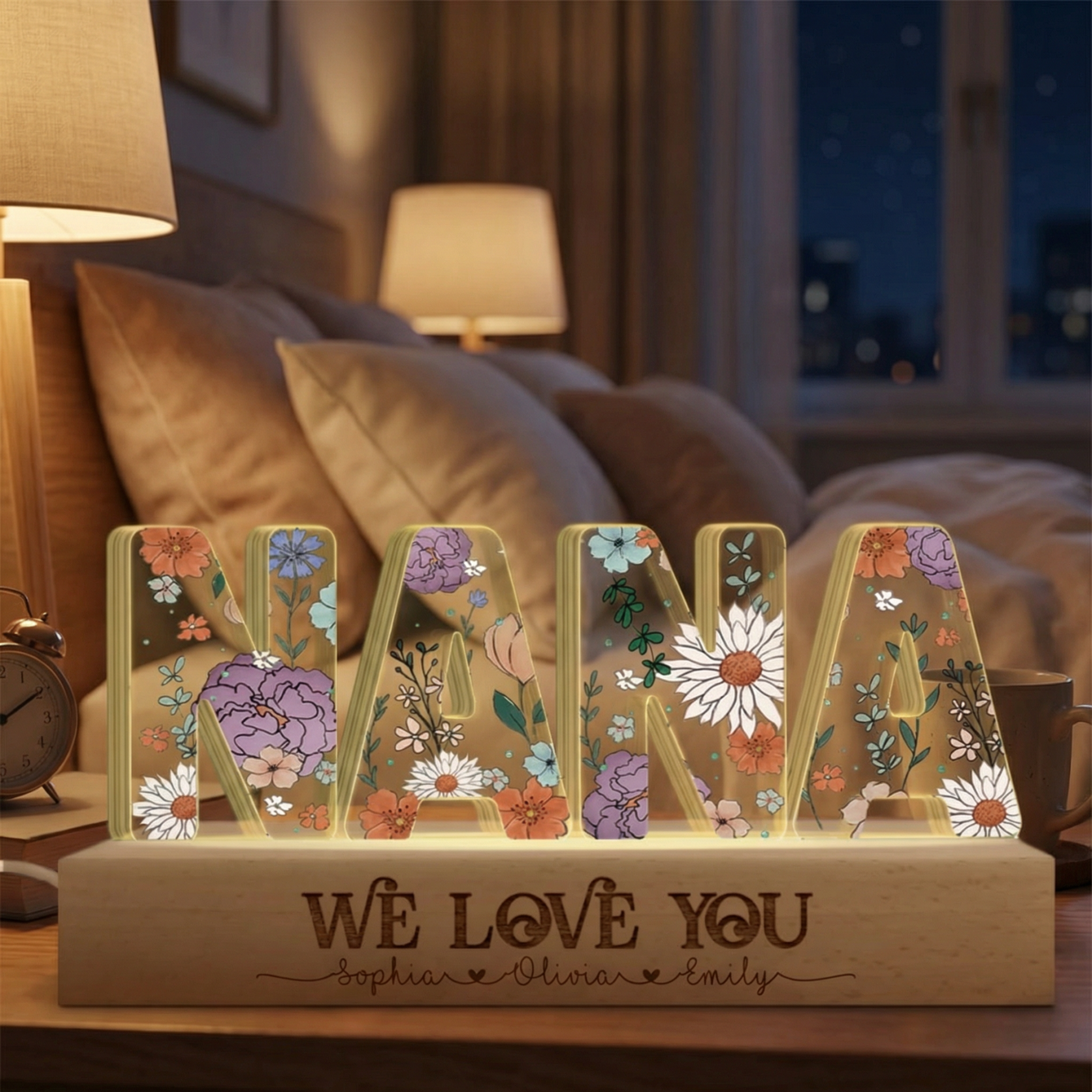 Personalized 3D Flower LED Night Light | Custom with Kids' Names for Mom, Grandma & Nana | 2026 Mother's Day Gift