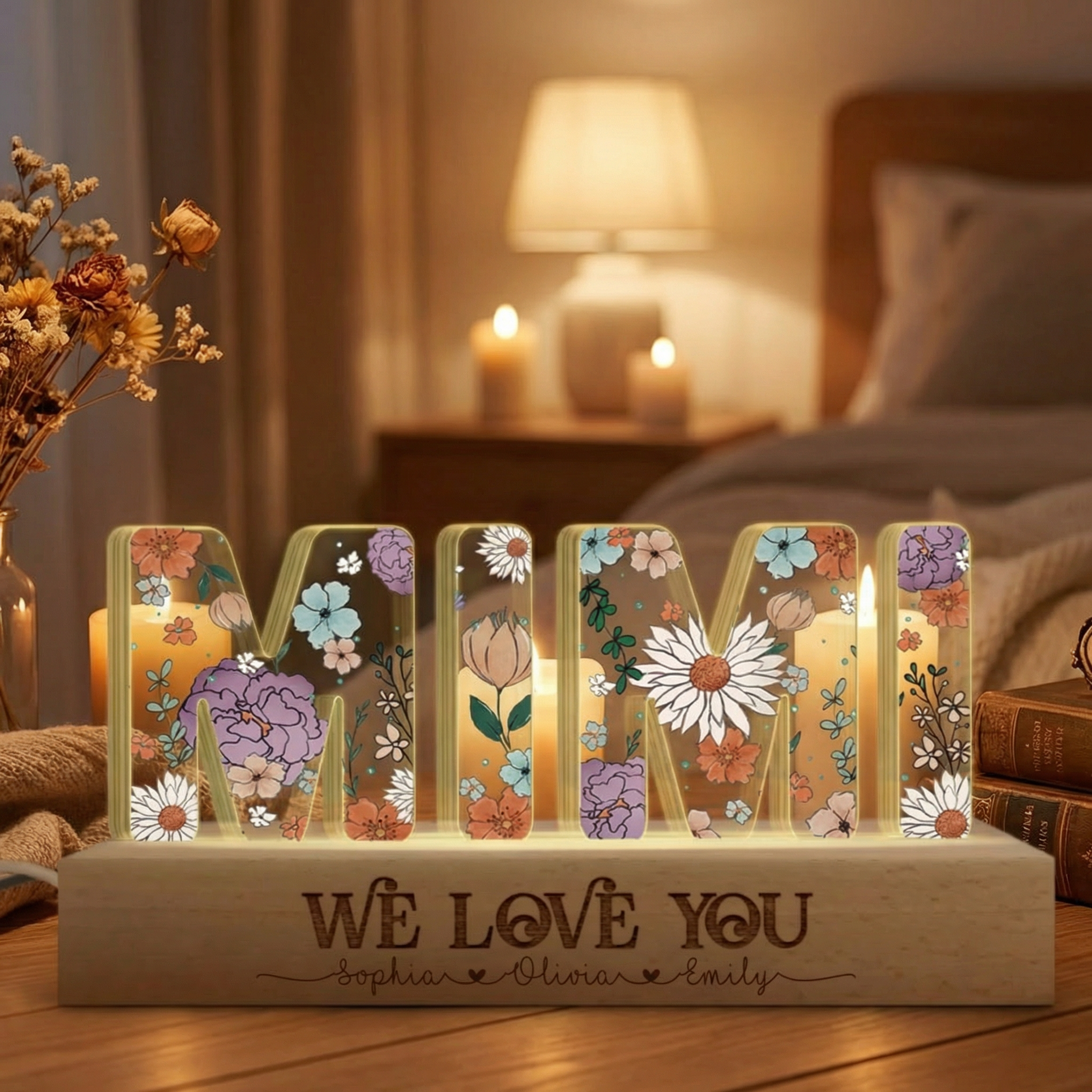 Personalized 3D Flower LED Night Light | Custom with Kids' Names for Mom, Grandma & Nana | 2026 Mother's Day Gift