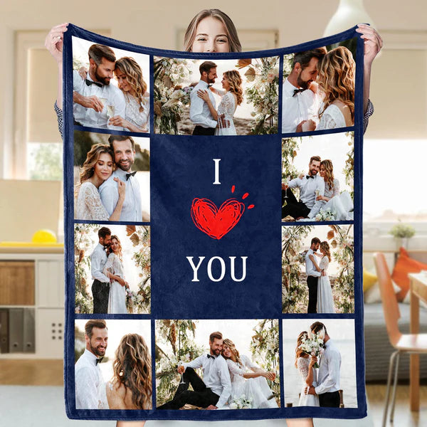 Custom Photos&Text LOVE Fleece Blanket