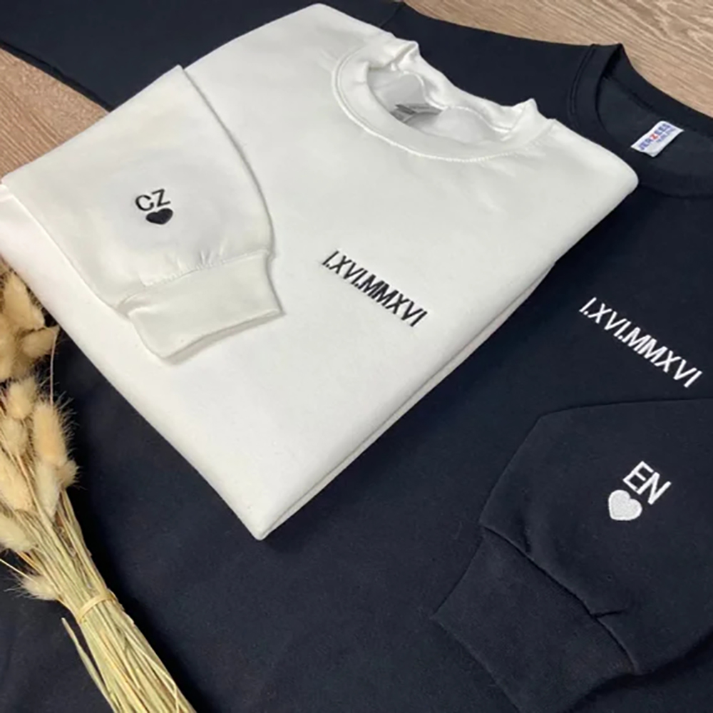 Custom Embroidered Roman Numeral Date Couple's Sweatshirt