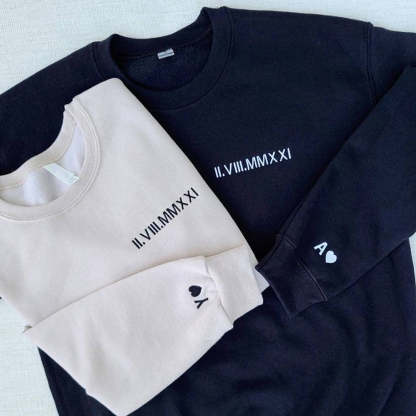 Custom Embroidered Roman Numeral Date Couple's Sweatshirt