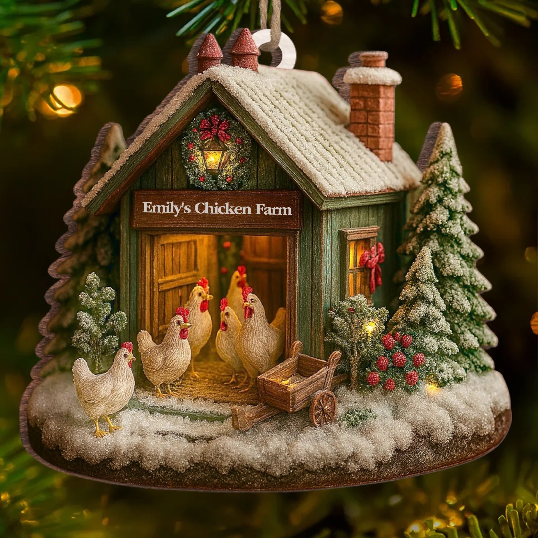 Custom Wood Ornament - Personalized Christmas Birthday Gifts For Women, Men - Chicken Love, Farm Life, Christmas Joy