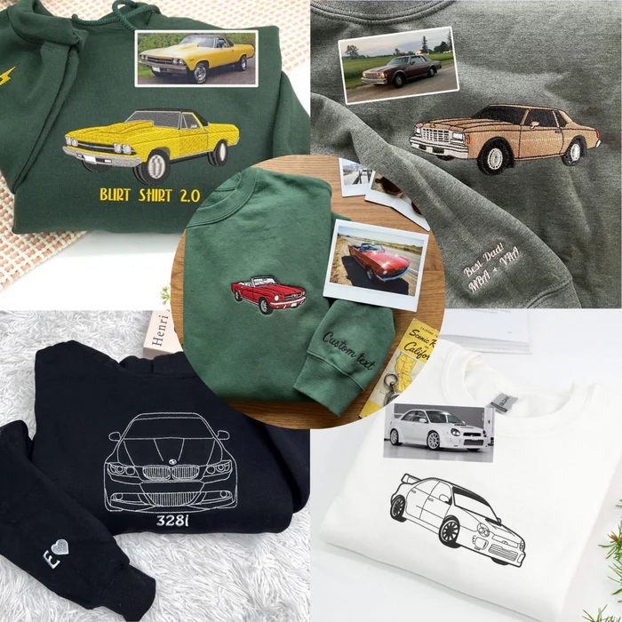 Custom Car Embroidered Crewneck & Hoodies – The Perfect Gift for Your Boyfriend or Husband!