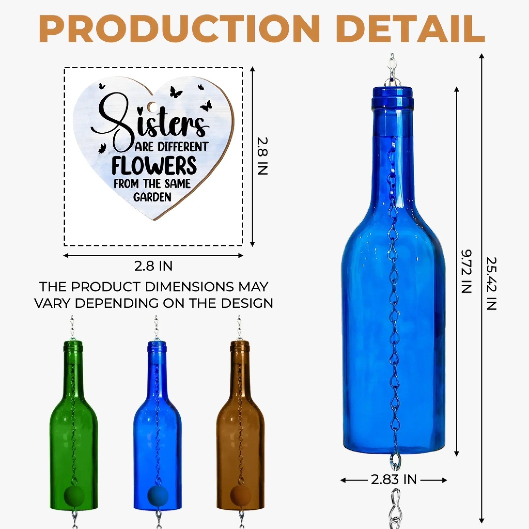 Custom Wine Bottle Wind Chime - Personalized Best Friend Birthday Gifts For Women - Sisters Bloom Together In Love