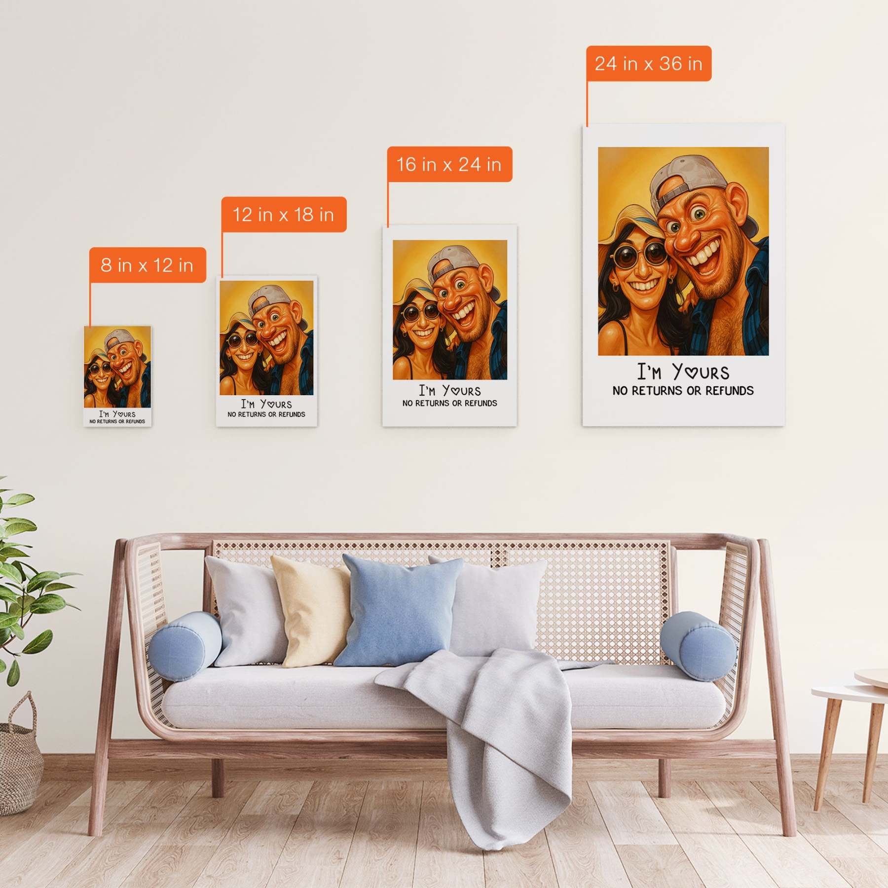 Caricature Wall Art For Funny Couples - Custom Cartoon Drawing From Photo - Personalized Photo Poster