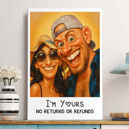 Caricature Wall Art For Funny Couples - Custom Cartoon Drawing From Photo - Personalized Photo Poster