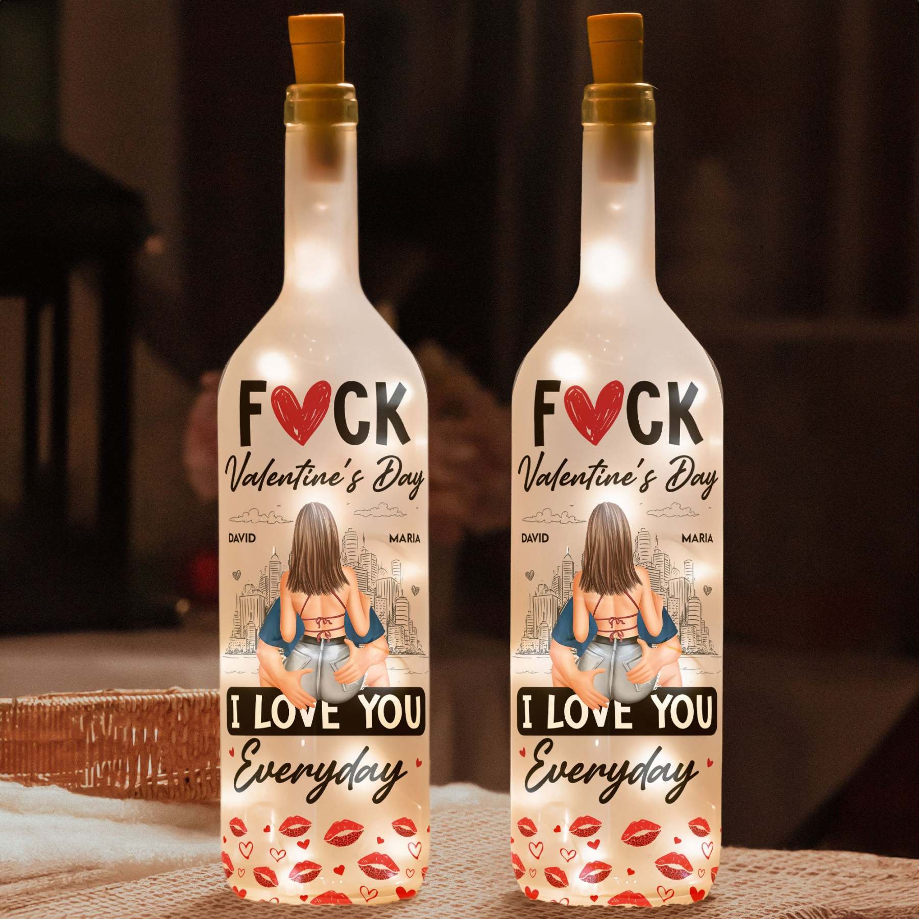 F❤️ck Valentine's Day I Love You Everyday - Personalized Bottle Lamp