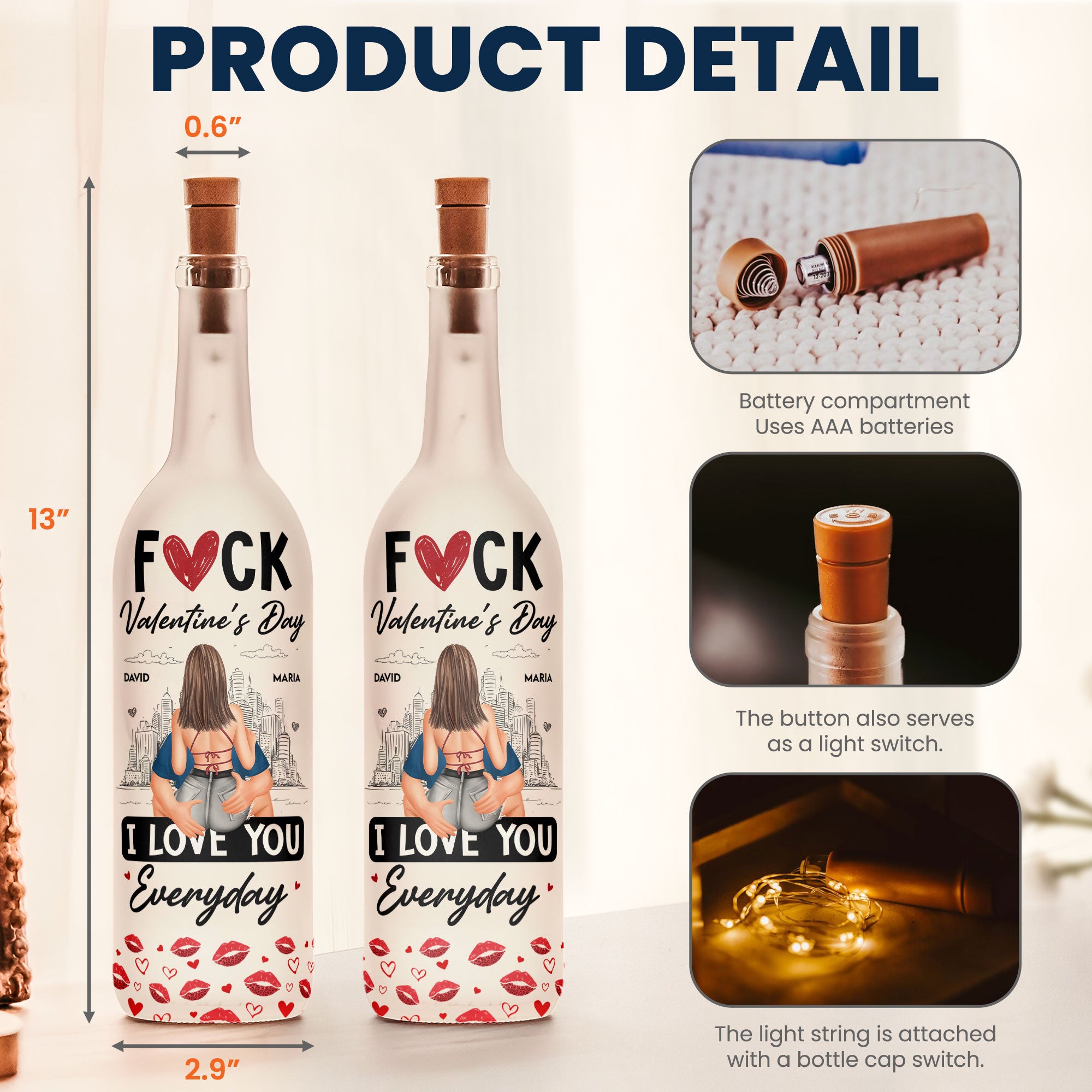 F❤️ck Valentine's Day I Love You Everyday - Personalized Bottle Lamp