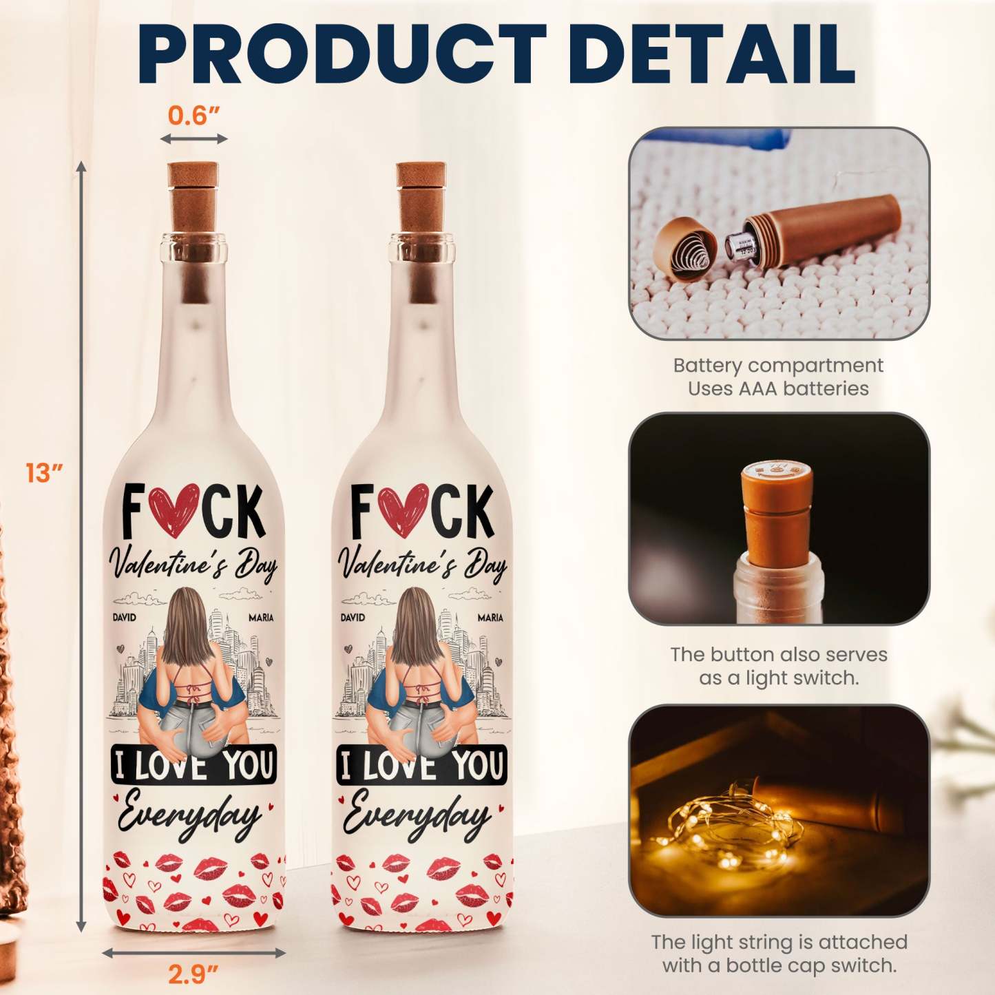 F❤️ck Valentine's Day I Love You Everyday - Personalized Bottle Lamp