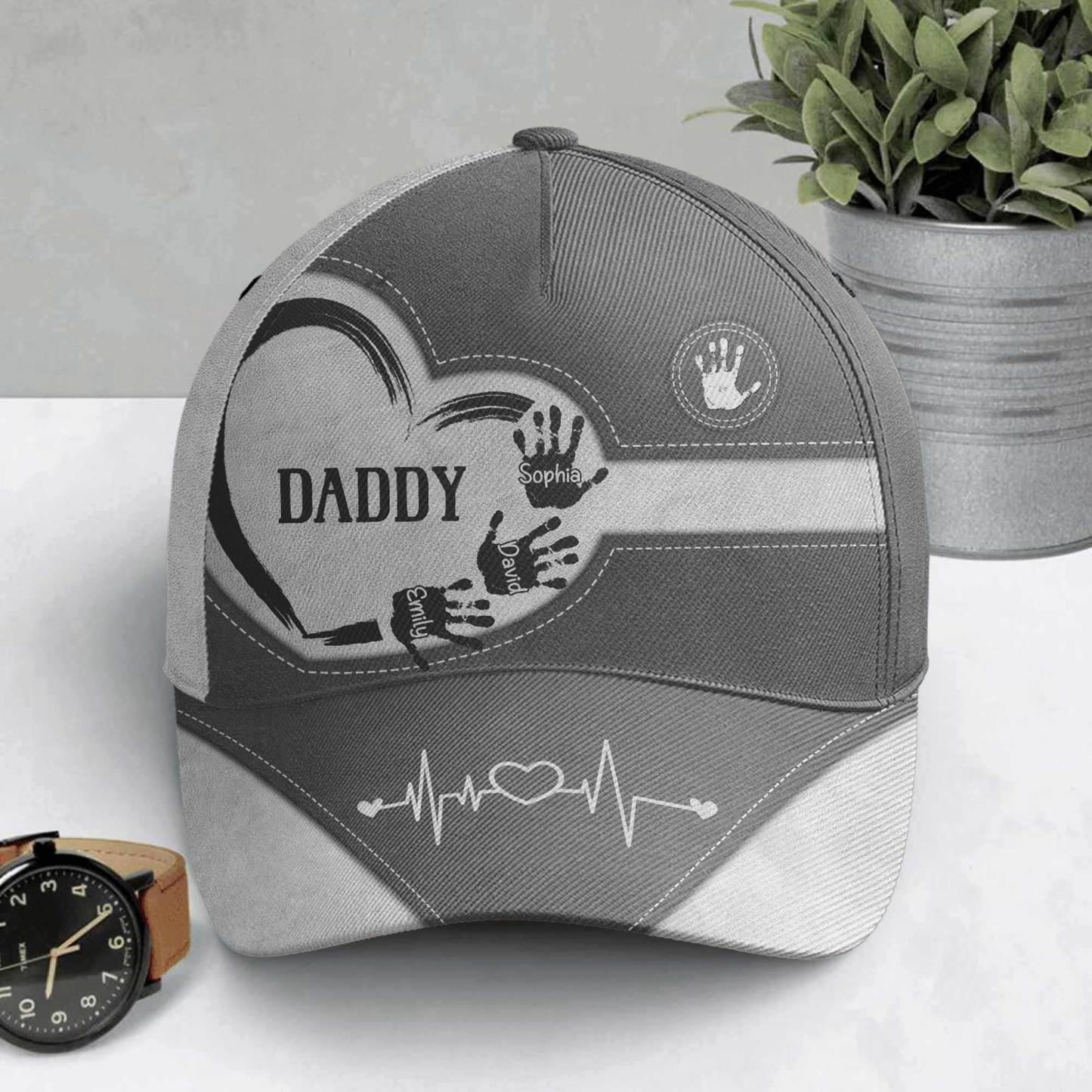 Grandpa Dad Kids Handprints - Personalized Classic Cap-CustomCraftedX