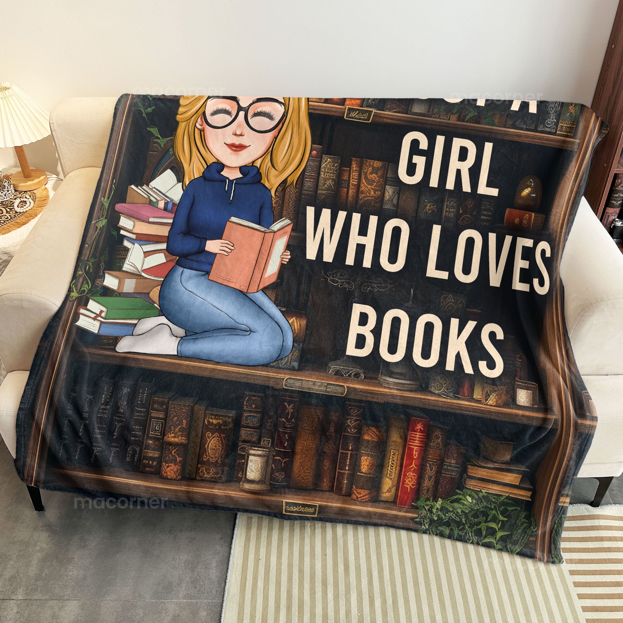 Personalized 'Just A Girl Who Loves Books' Throw Blanket - Custom Name Book Lover Gift