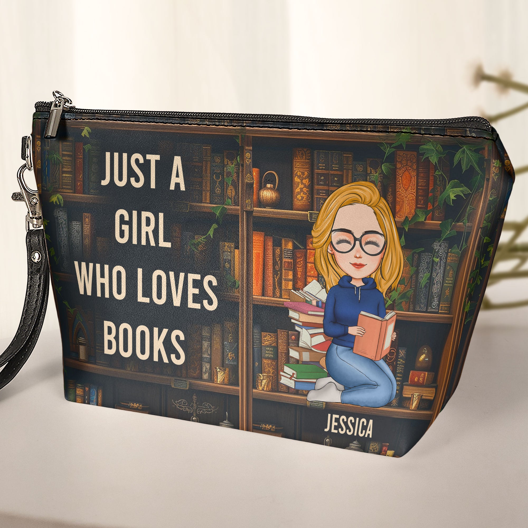 Just A Girl Who Loves Books - Personalized Cosmetic Bag-CustomCraftedX