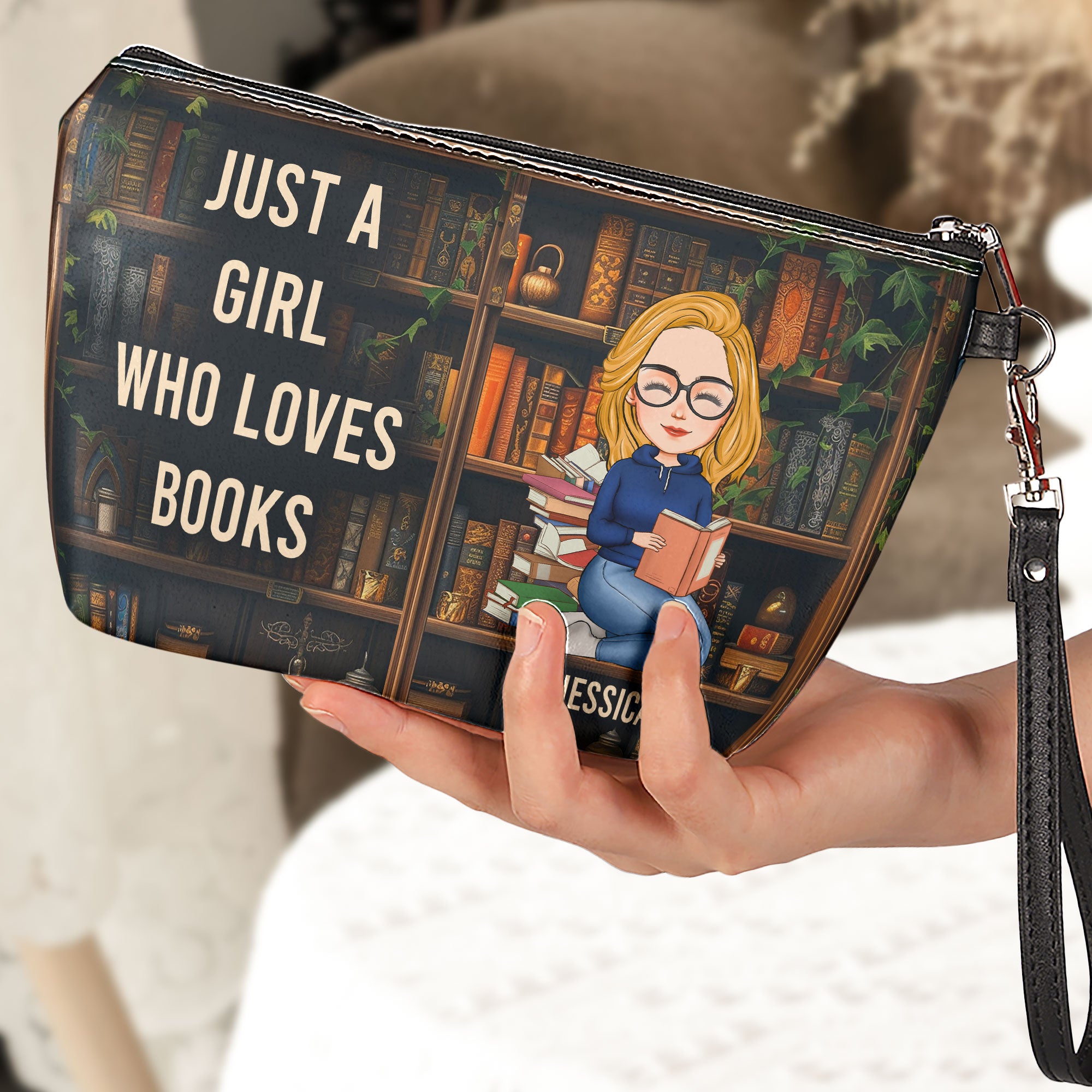 Just A Girl Who Loves Books - Personalized Cosmetic Bag-CustomCraftedX