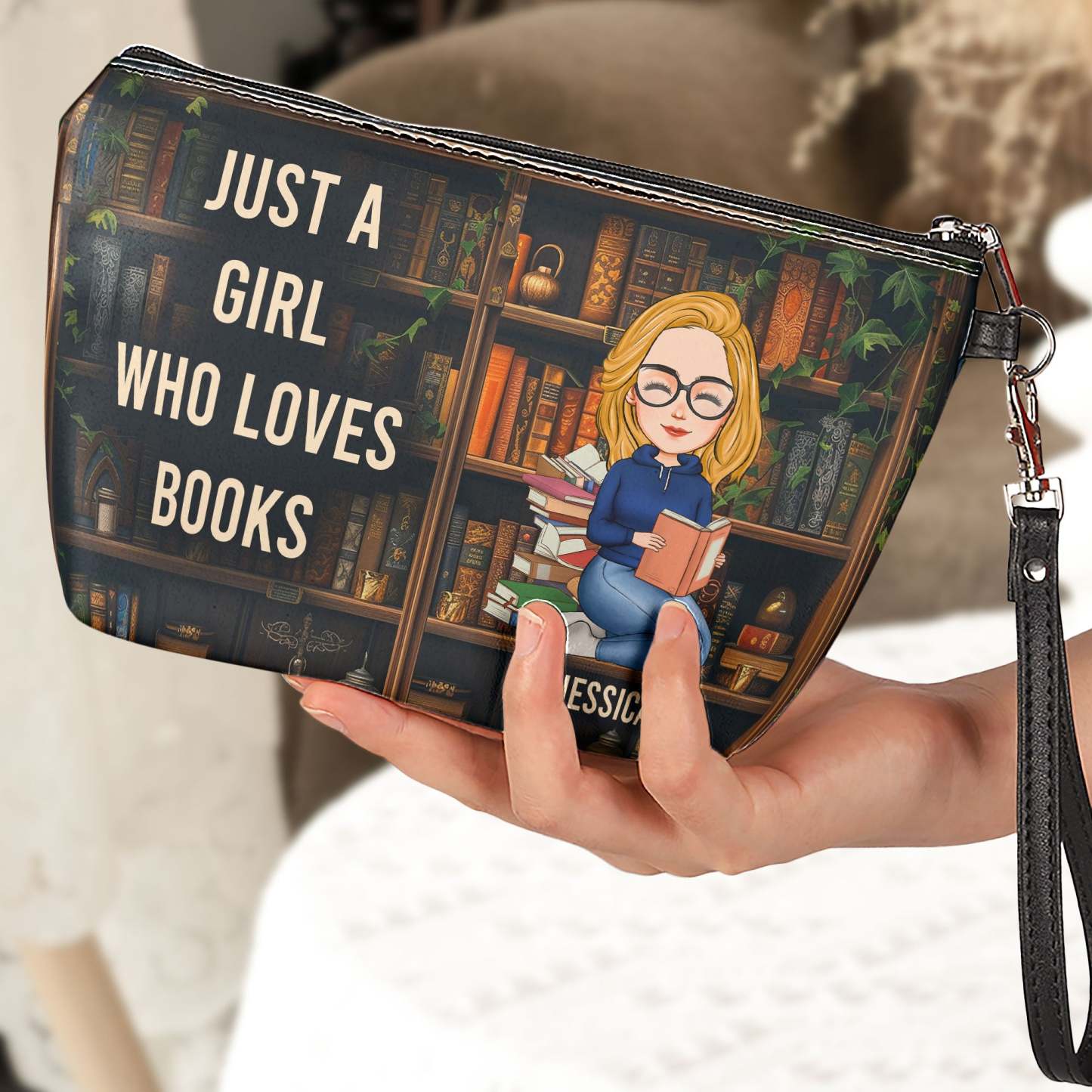 Just A Girl Who Loves Books - Personalized Cosmetic Bag-CustomCraftedX