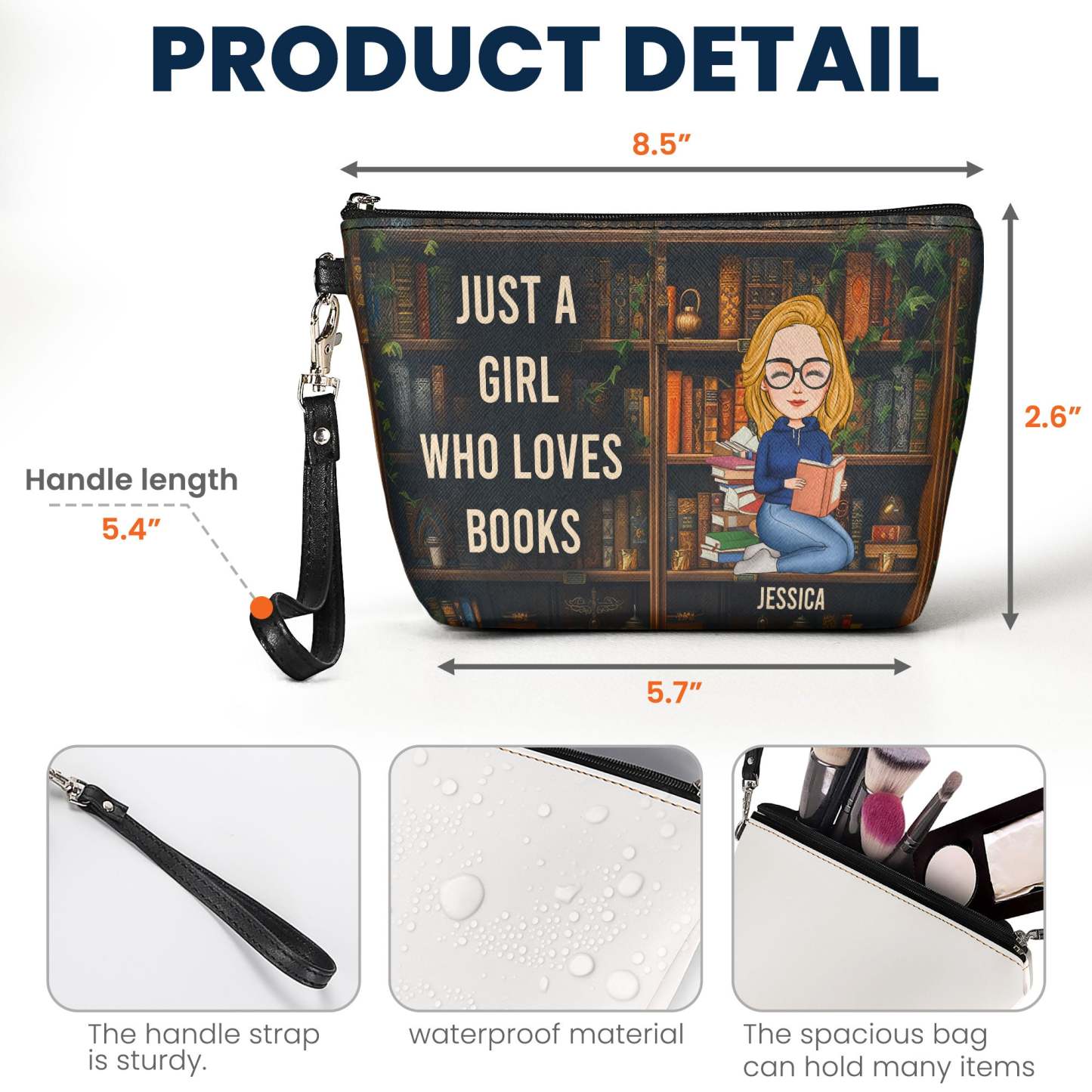 Just A Girl Who Loves Books - Personalized Cosmetic Bag-CustomCraftedX
