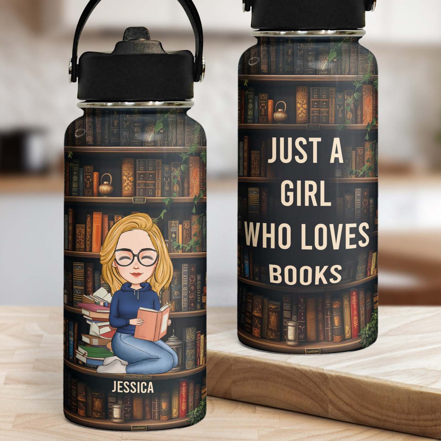 Just A Girl Who Loves Books - Personalized Stainless Steel Water Bottle-CustomCraftedX
