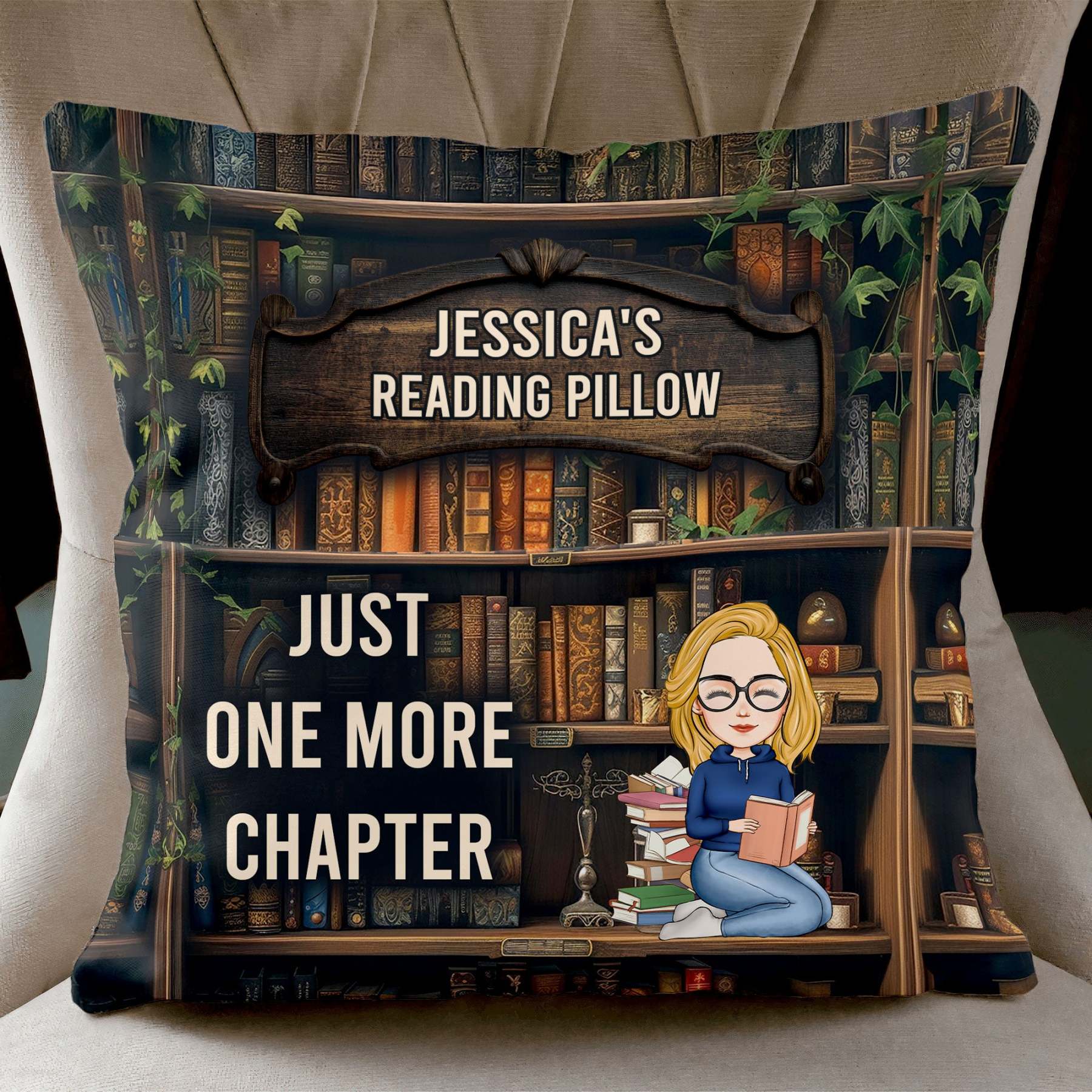 Just One More Chapter- Reading Pillow - Personalized Pocket Pillow (Insert Included)-CustomCraftedX