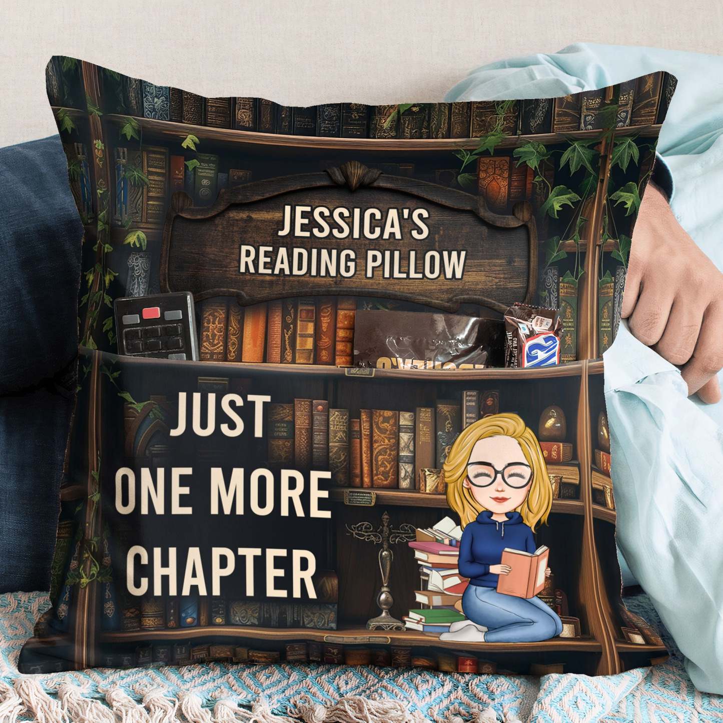Just One More Chapter- Reading Pillow - Personalized Pocket Pillow (Insert Included)-CustomCraftedX