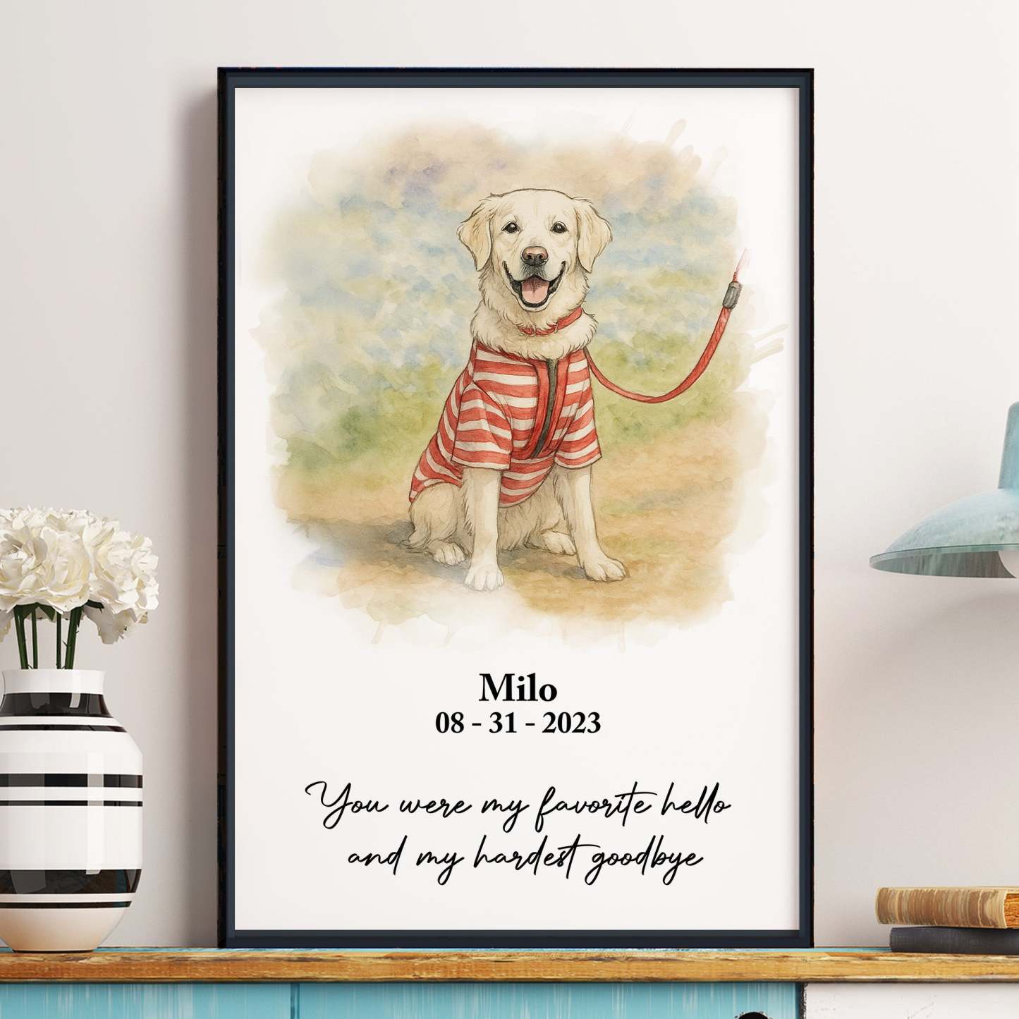 My Favorite Hello & Hardest Goodbye Memorial Pet Watercolor - Personalized Photo Poster
