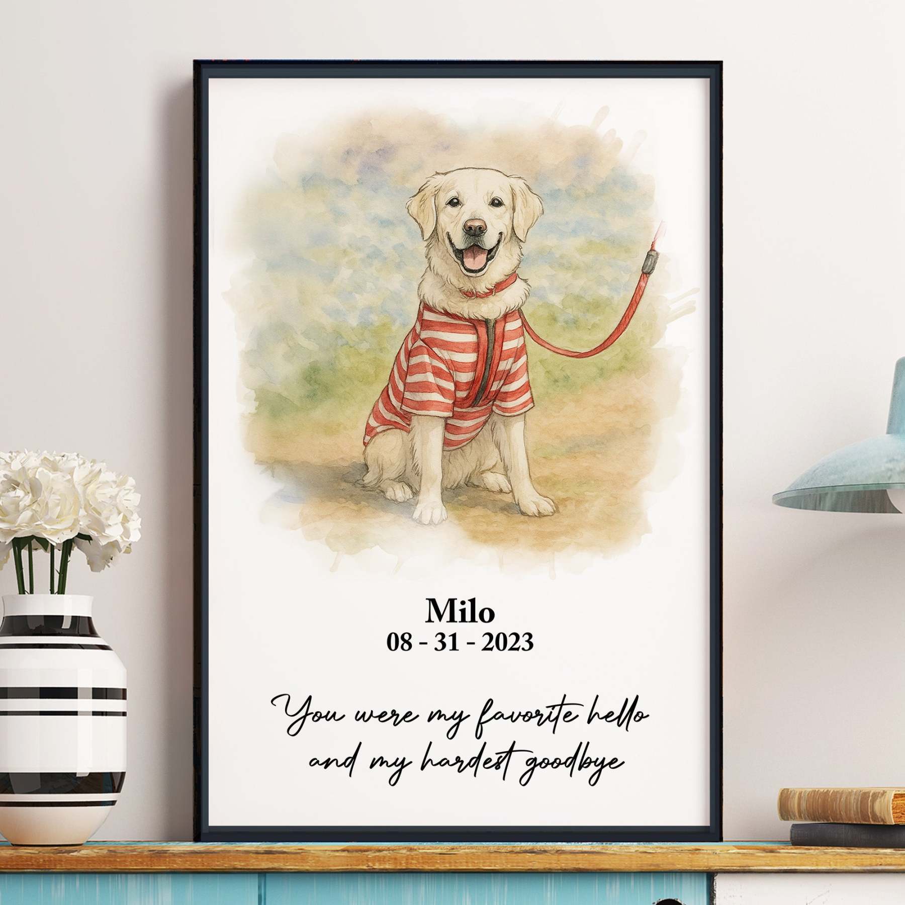 My Favorite Hello & Hardest Goodbye Memorial Pet Watercolor - Personalized Photo Poster