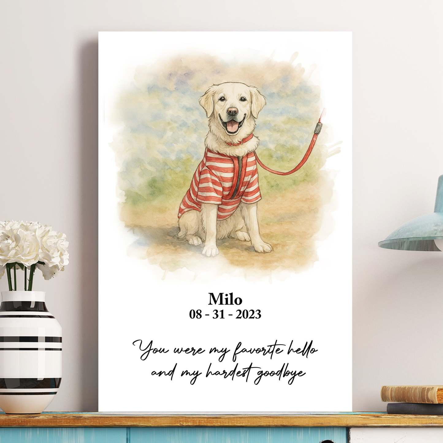 My Favorite Hello & Hardest Goodbye Memorial Pet Watercolor - Personalized Photo Poster