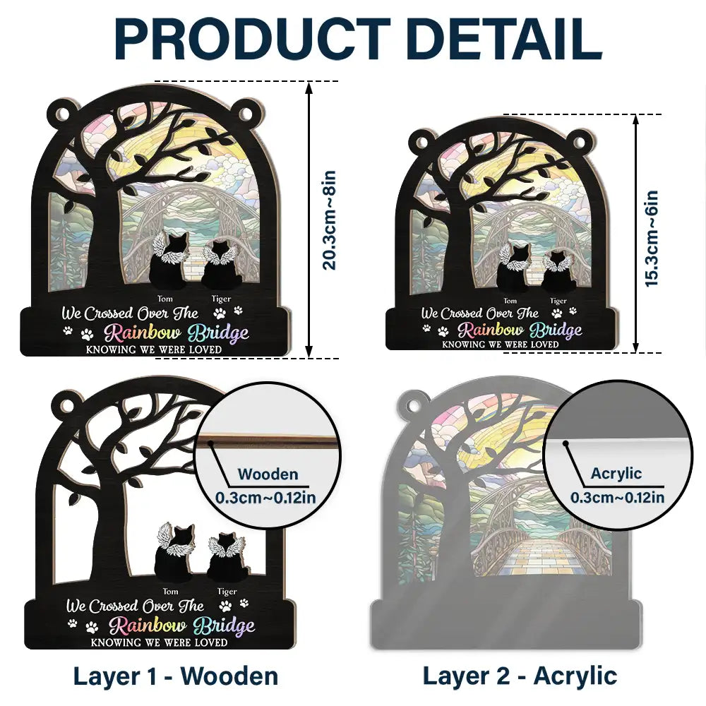 Dog Cat Silhouette Over The Rainbow Bridge - Personalized Window Hanging Suncatcher Ornament-CustomCraftedX