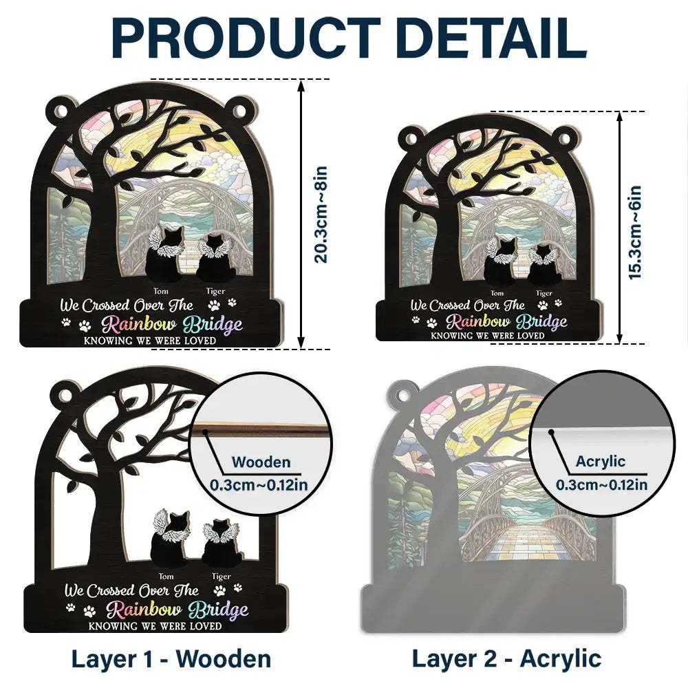 Dog Cat Silhouette Over The Rainbow Bridge - Personalized Window Hanging Suncatcher Ornament-CustomCraftedX