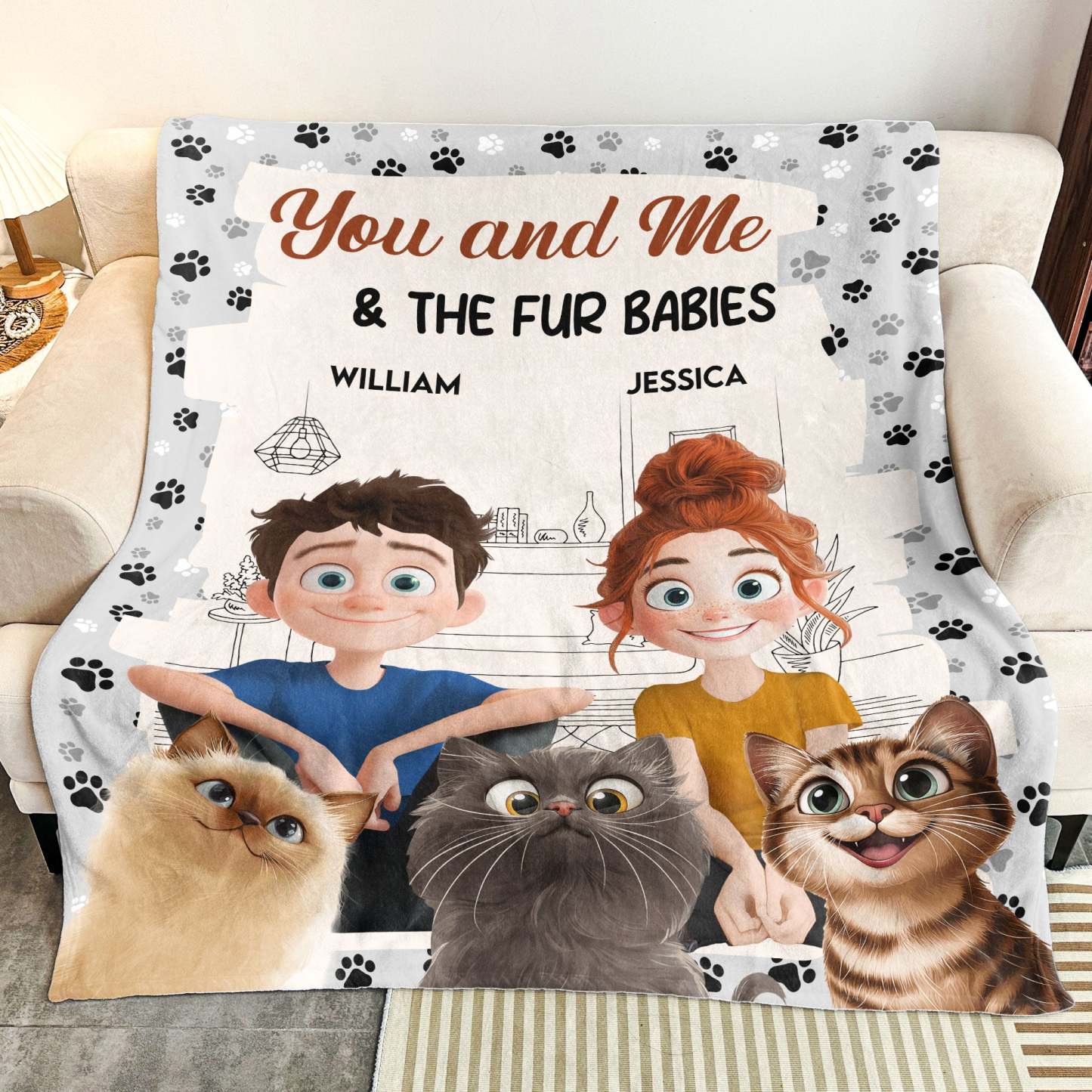 You And Me, And The Fur Babies - Personalized Blanket