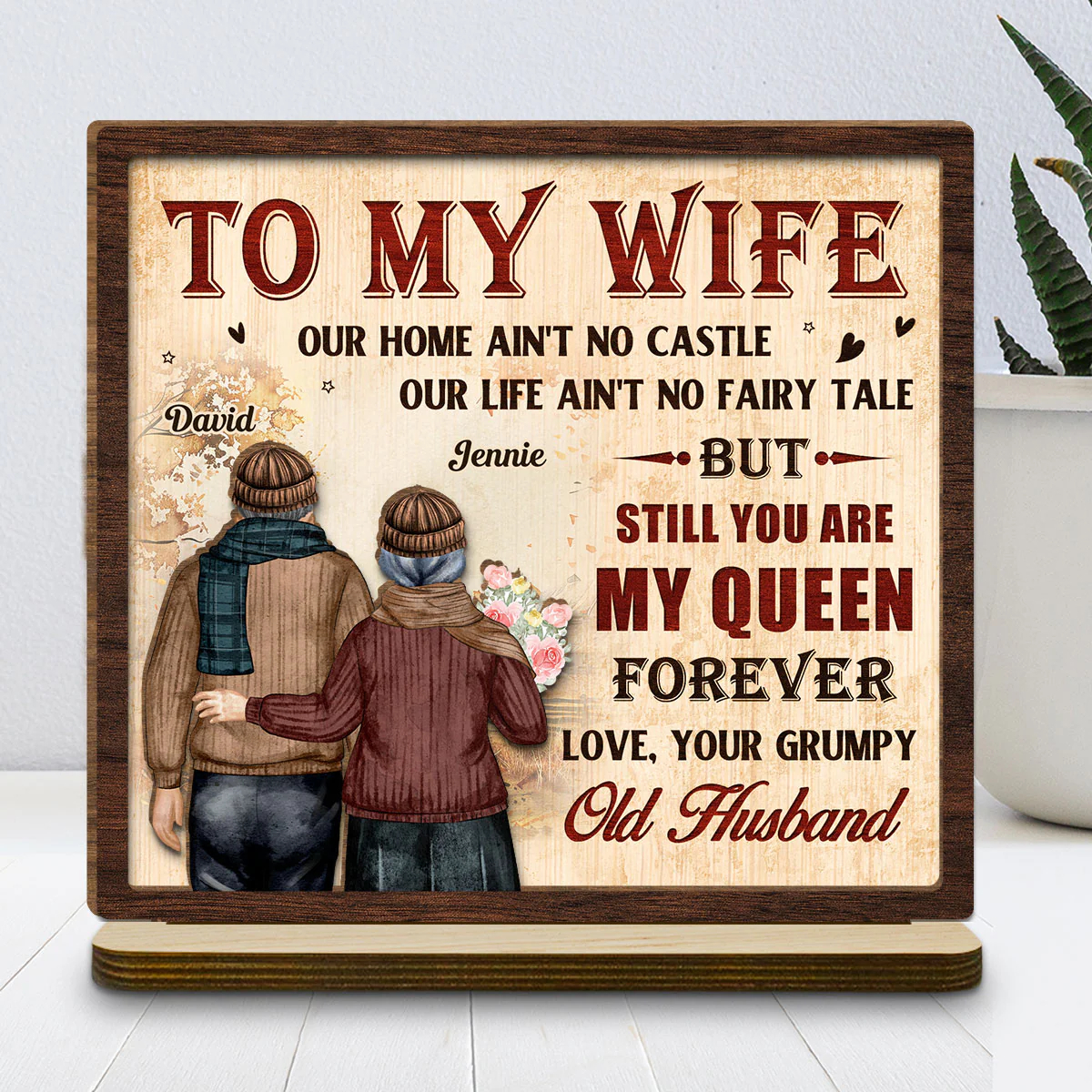 To My Queen - Personalized Custom 2-Layer Wood Plaque With Flat Base