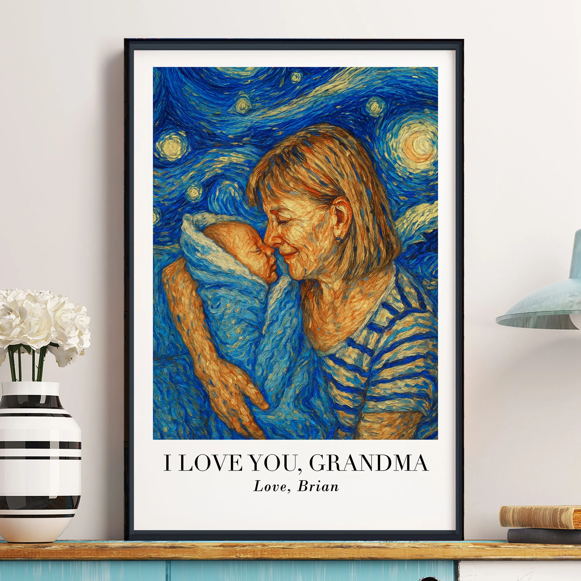 First Time Grandma Grandpa Van Gogh Art - Personalized Photo Poster