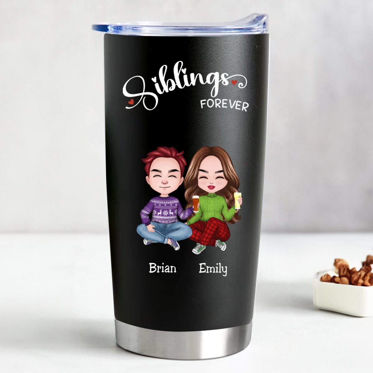 Customizable Stainless Steel Tumbler for Siblings - 20oz (BL)-CustomCraftedX