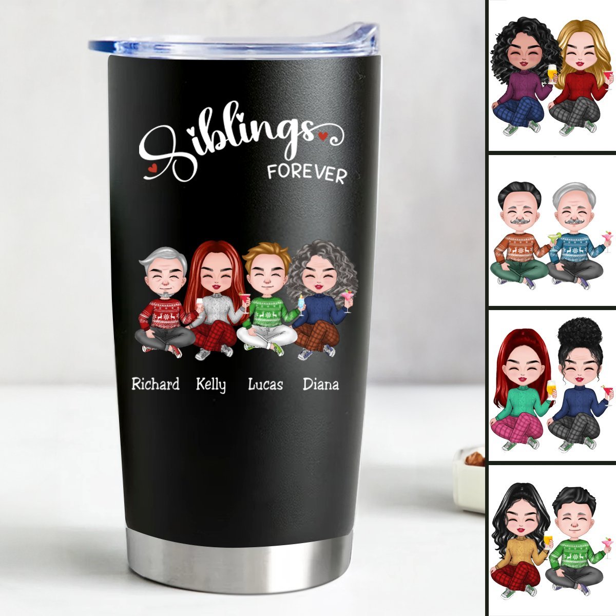 Customizable Stainless Steel Tumbler for Siblings - 20oz (BL)-CustomCraftedX