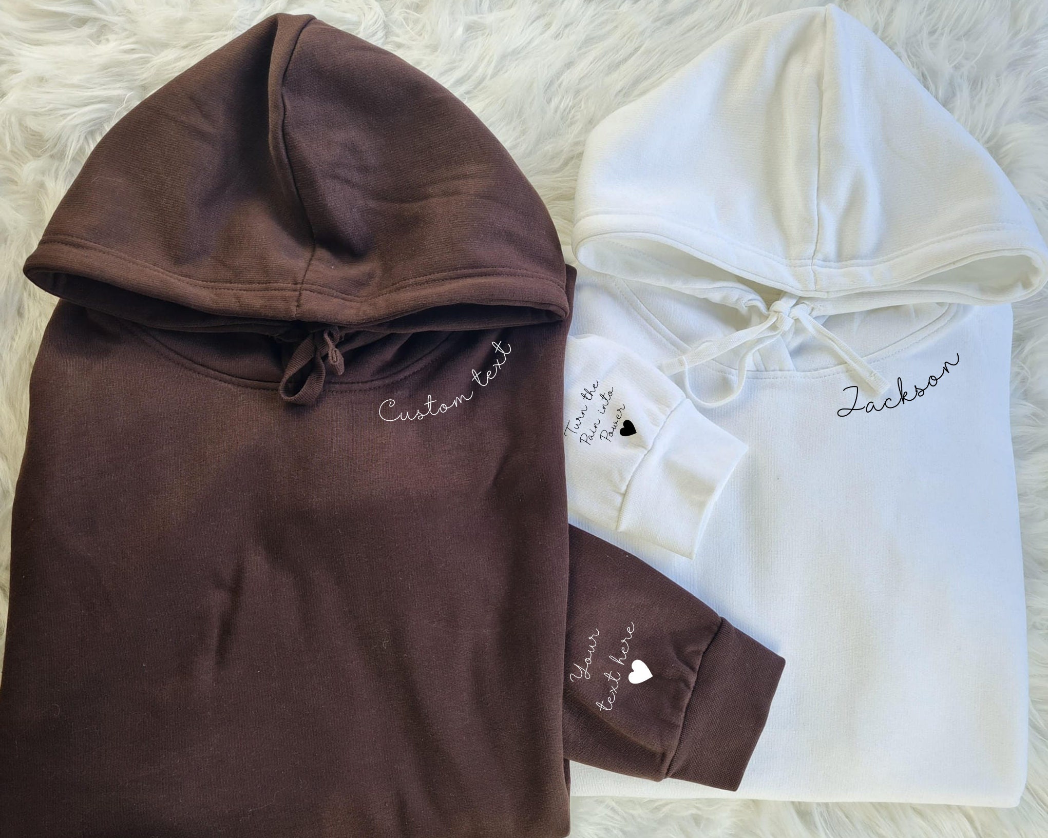 Custom Hoodies with Personalized Names/Text on Neck & Sleeve | Unisex Family Matching Sweatshirts