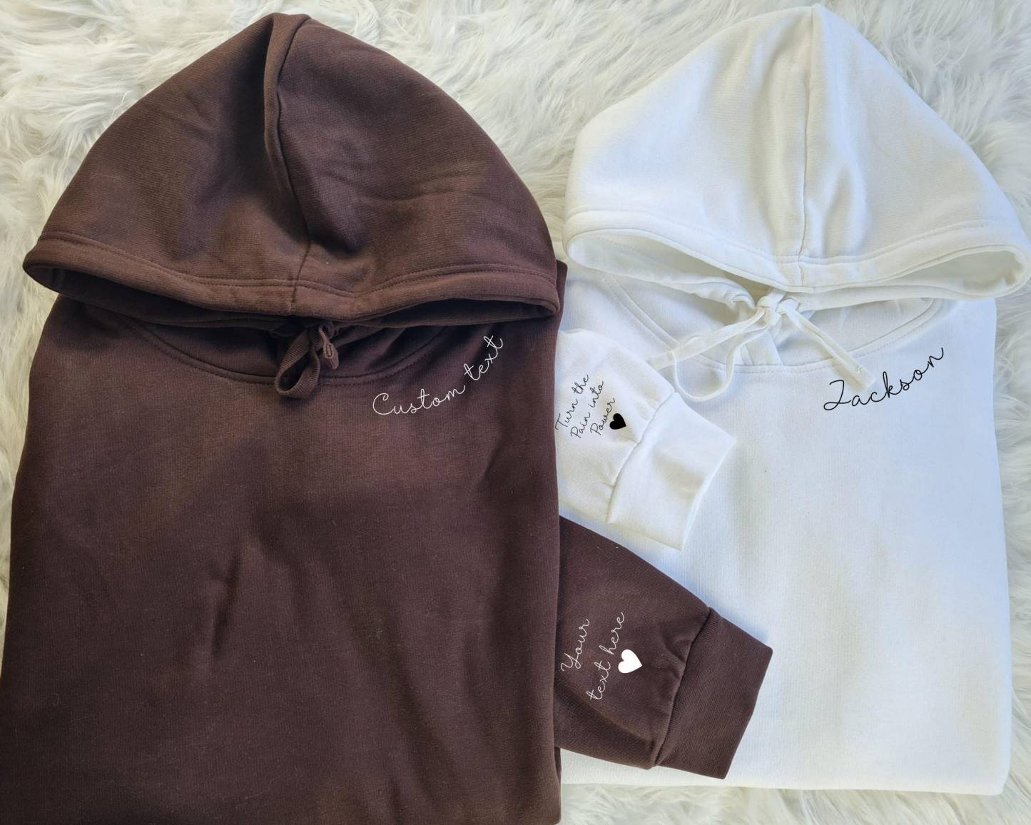 Custom Hoodies with Personalized Names/Text on Neck & Sleeve | Unisex Family Matching Sweatshirts