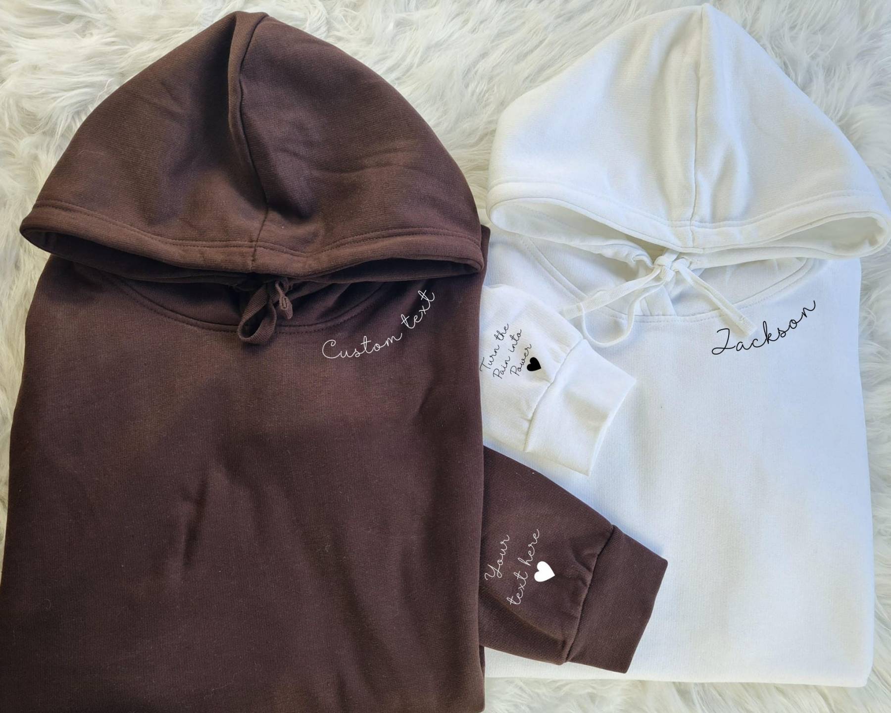 Custom Hoodies with Personalized Names/Text on Neck & Sleeve | Unisex Family Matching Sweatshirts