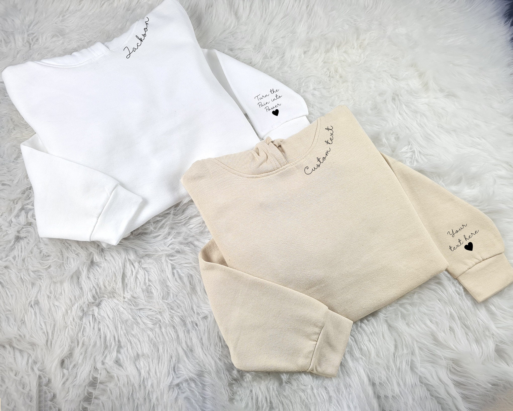 Custom Hoodies with Personalized Names/Text on Neck & Sleeve | Unisex Family Matching Sweatshirts