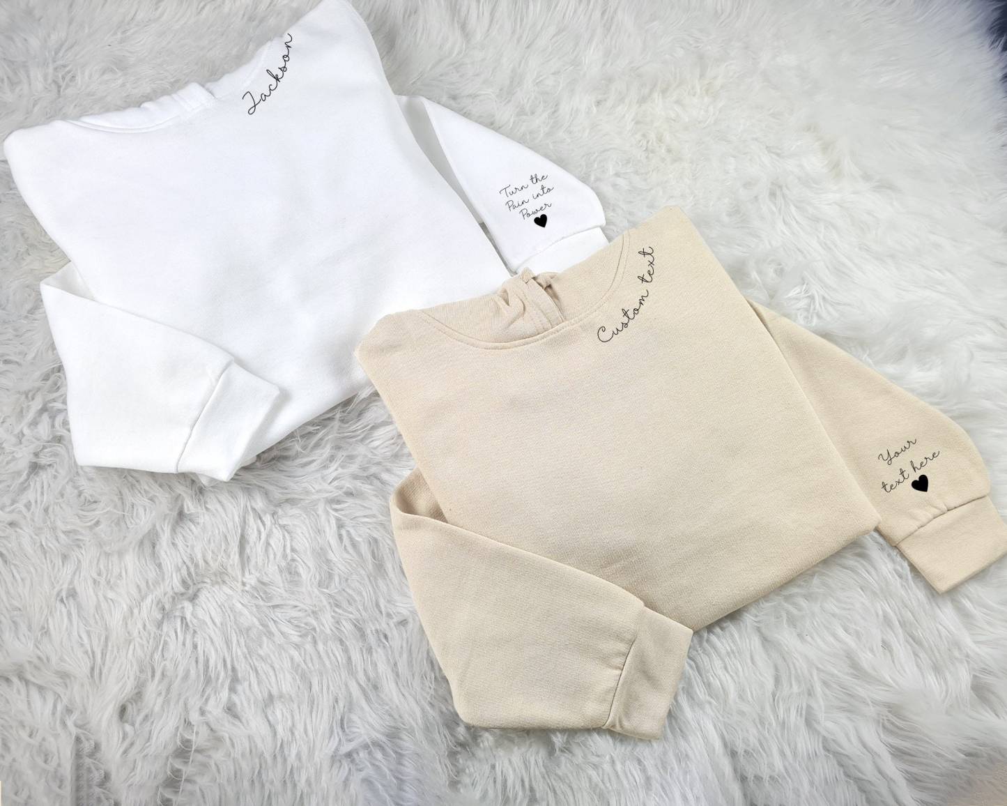 Custom Hoodies with Personalized Names/Text on Neck & Sleeve | Unisex Family Matching Sweatshirts