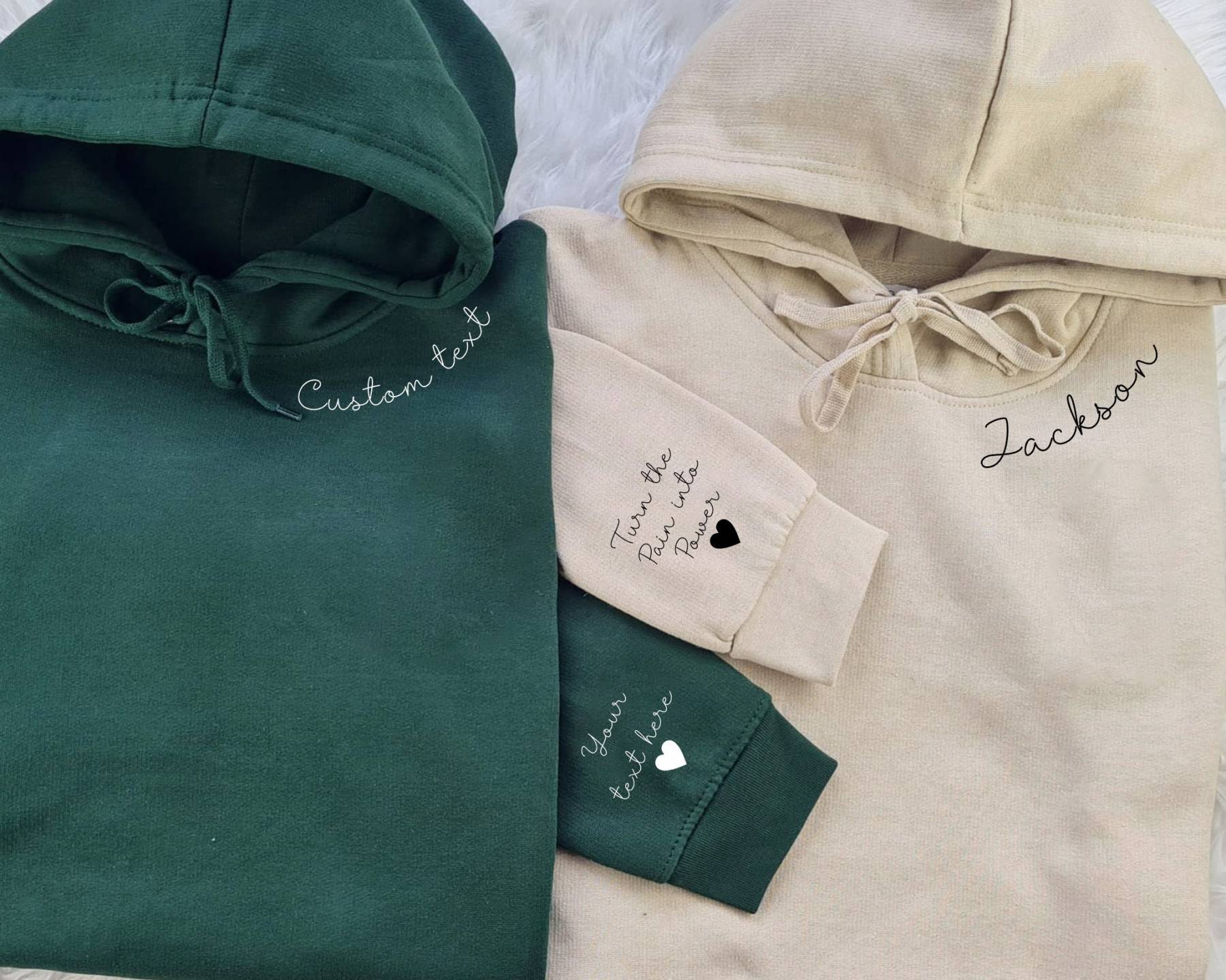 Custom Hoodies with Personalized Names/Text on Neck & Sleeve | Unisex Family Matching Sweatshirts
