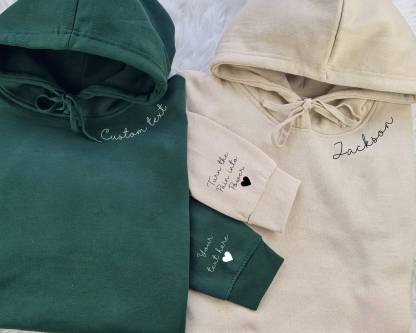 Custom Hoodies with Personalized Names/Text on Neck & Sleeve | Unisex Family Matching Sweatshirts
