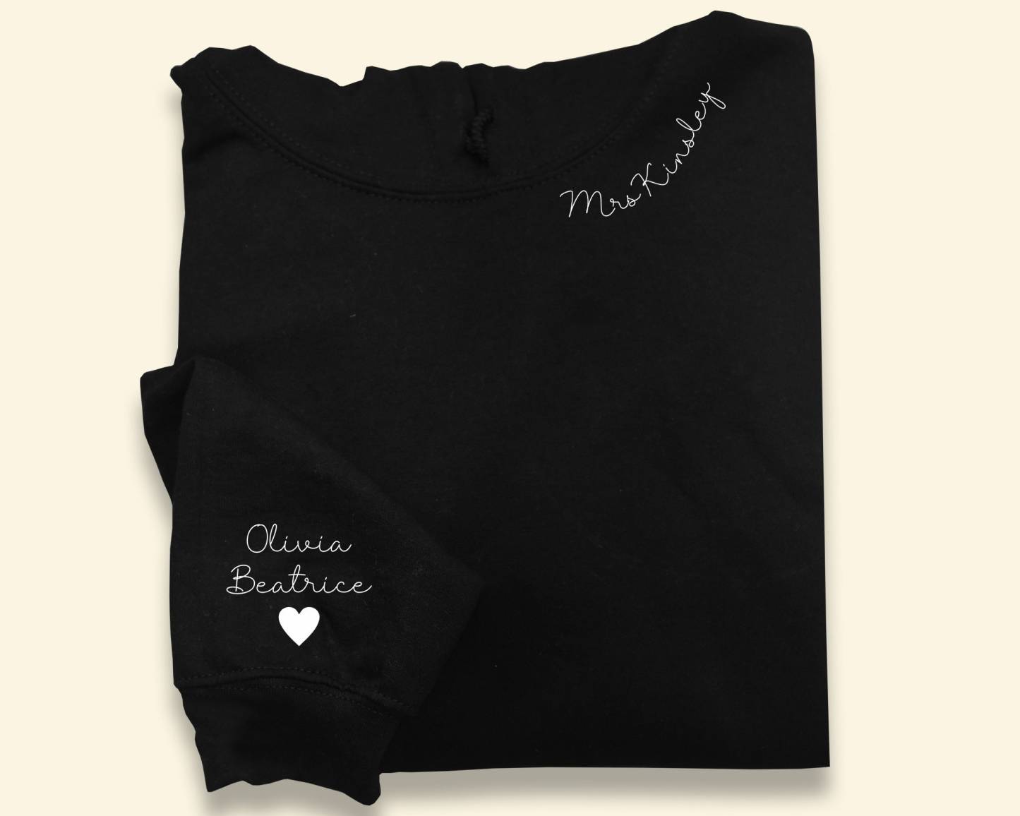Custom Hoodies with Personalized Names/Text on Neck & Sleeve | Unisex Family Matching Sweatshirts