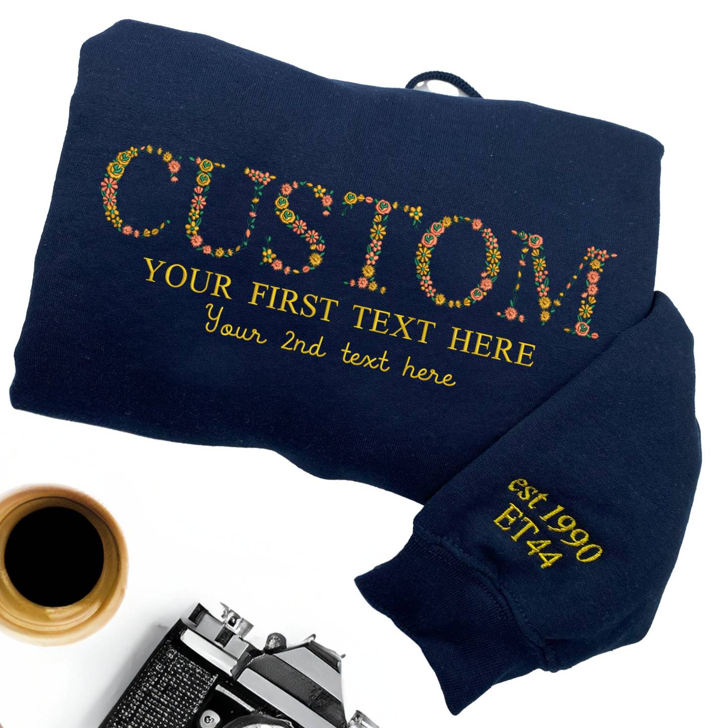 Custom Floral Letter Embroidered Sweatshirt | Hoodie | T-shirt