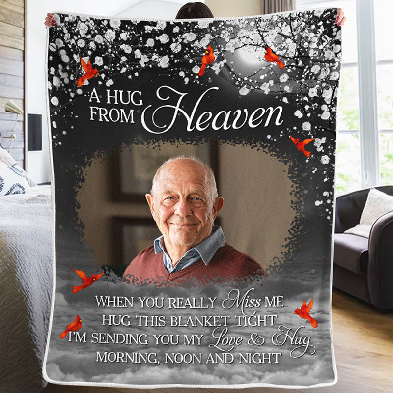 Custom Photo A Hug From Heaven - Memorial Personalized Custom Blanket - Christmas Gift, Sympathy Gift For Family Members-CustomCraftedX