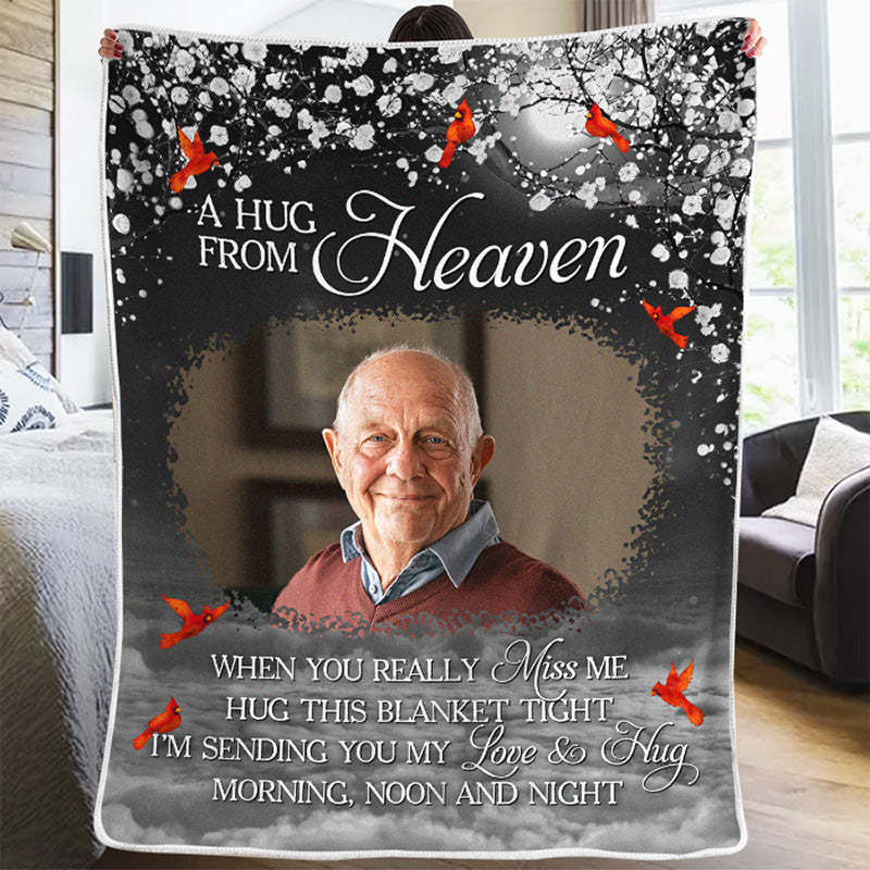 Custom Photo A Hug From Heaven - Memorial Personalized Custom Blanket - Christmas Gift, Sympathy Gift For Family Members-CustomCraftedX